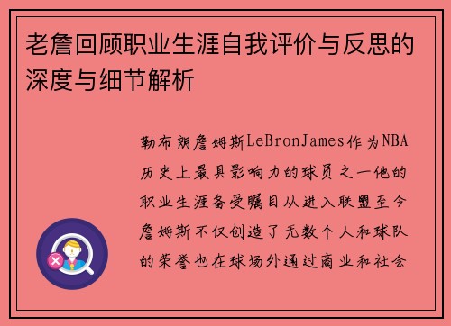 老詹回顾职业生涯自我评价与反思的深度与细节解析
